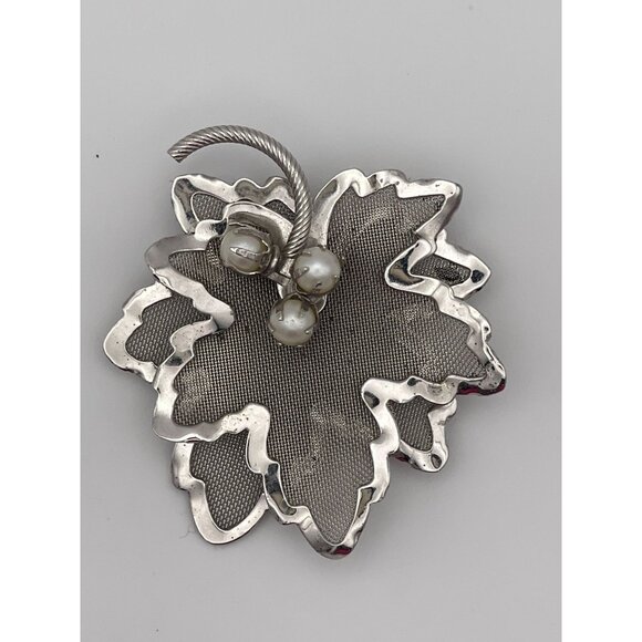 Vintage Coro Double Mesh Silver Tone Leaves Faux Pearl Accents - Picture 1 of 8